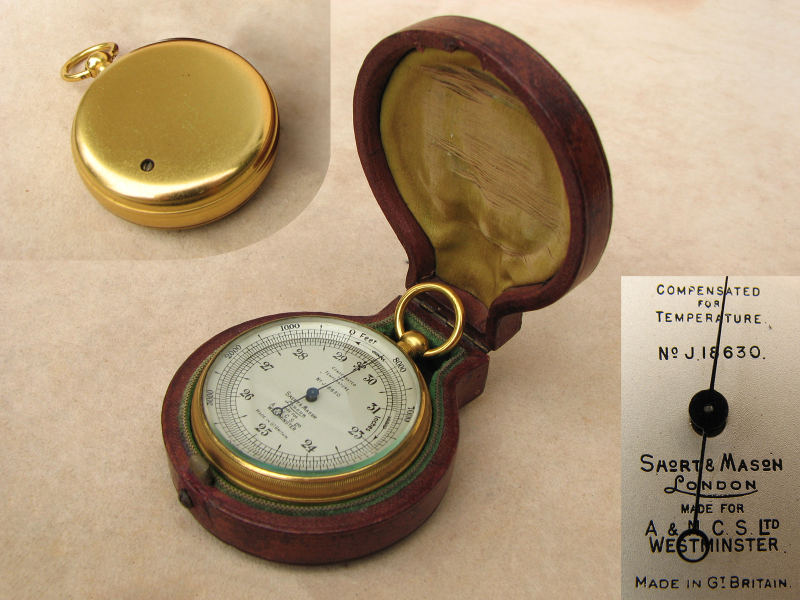 Edwardian Short & Mason pocket barometer & altimeter,
retailed by Army & Navy Co-operative Society